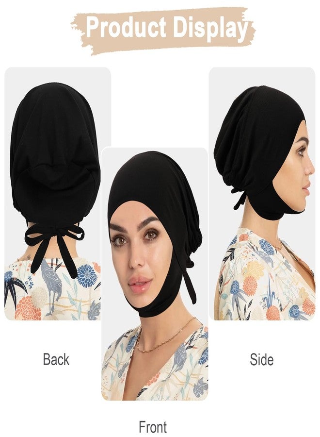 XEPST 3 PCS Hijab Undercap for Women, Islamic Muslim Full Cover Under Hijabcap Milk Silk Fabric Hijab Underscarf Solid Color Adjustable Tie Back Inner Head Scarf Turbans for Women Chemo Sleep Cap - Image 5